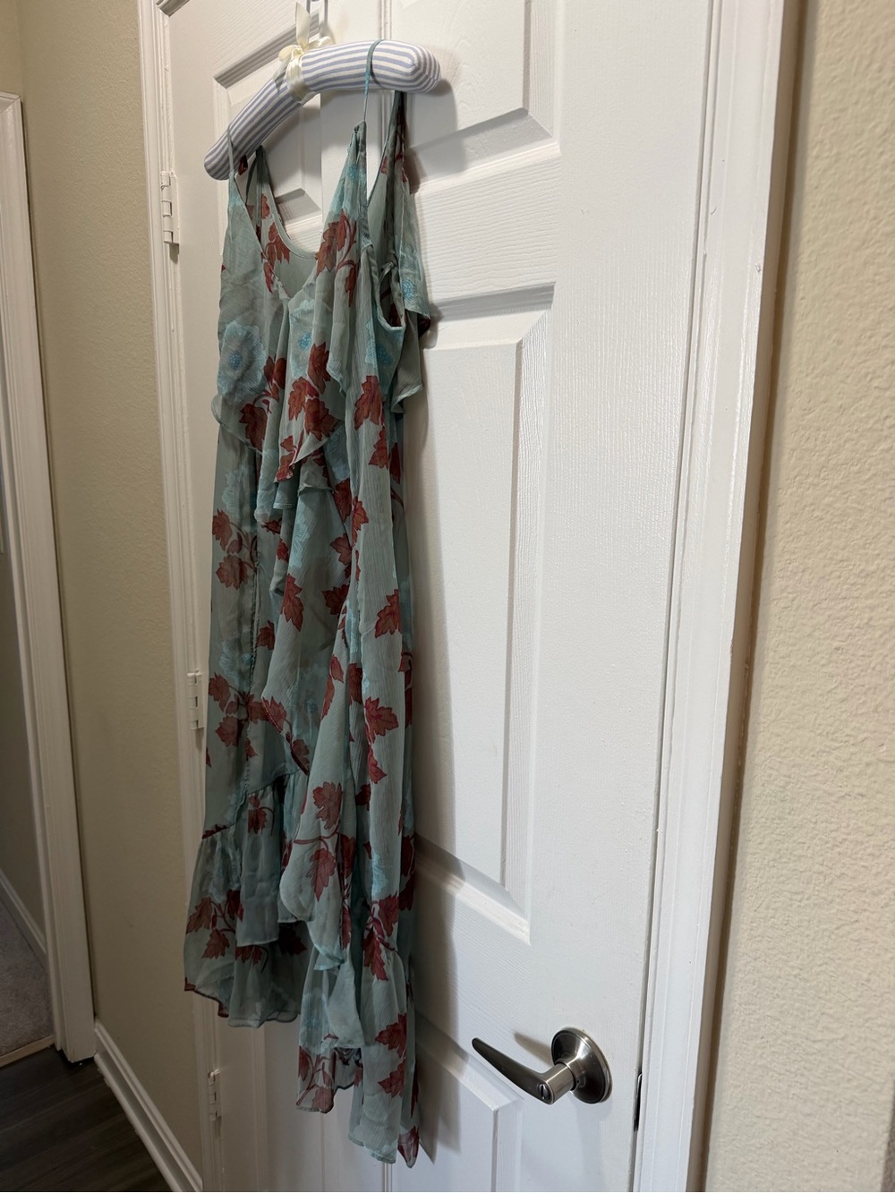 Free People Light Sage Green Floral Ruffle Midi Sheer Dress - Picture 13 of 13